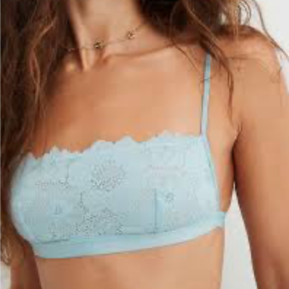 AERIE Seafoam Poppy Lace Coquette Bandeau Bra Size L